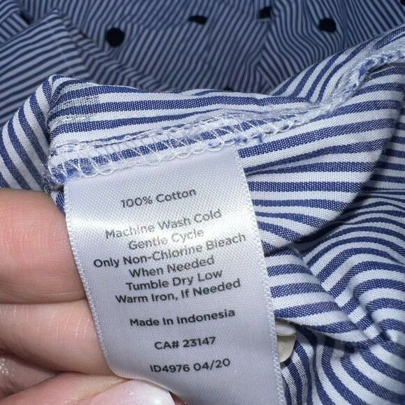 TALBOTS CLASSIC COTTON SHIRT  BLUE WHITE STRIPED Polka DOT SZ PL - Picture 4 of 4